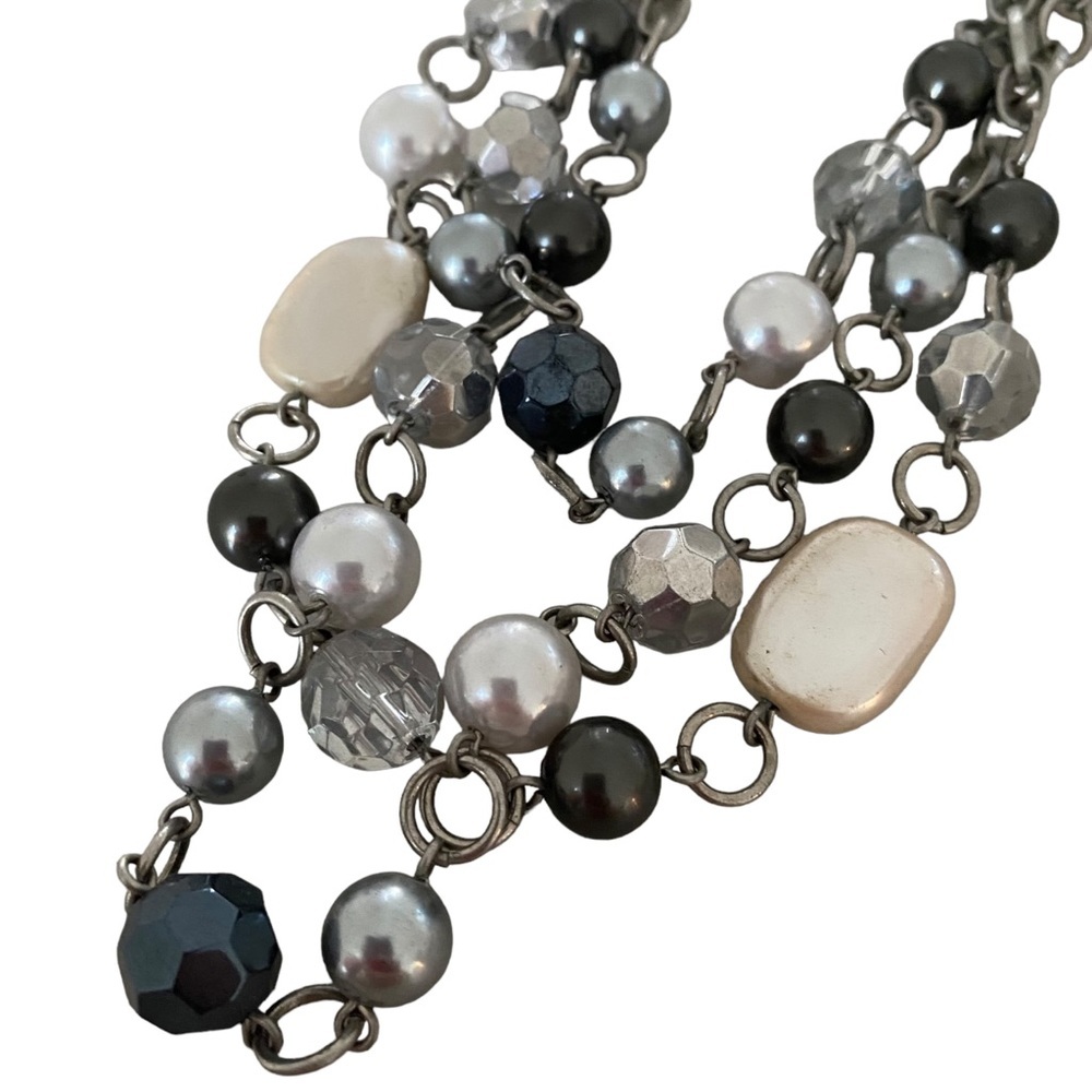 Lia Sophia beaded multi strand chain necklace tiered silver black - Picture 7 of 8